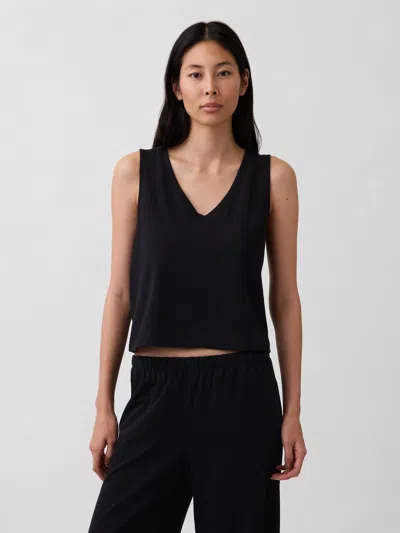Gap Heavyweight V-neck Crop Shell Tank Top In Black
