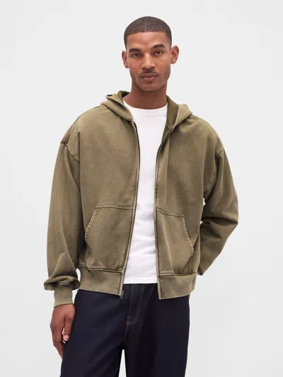 Gap Heavyweight Zip Hoodie In Green