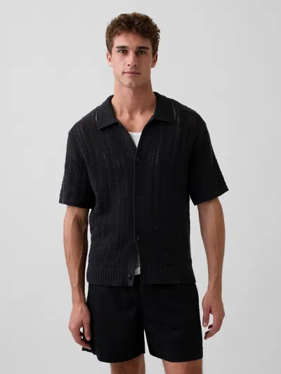 Gap Herringbone Crochet Sweater Shirt In Black