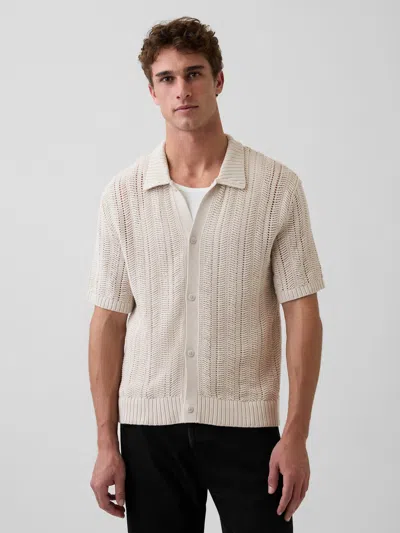 Gap Herringbone Crochet Sweater Shirt In Gray