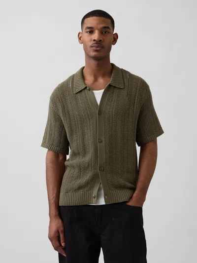 Gap Herringbone Crochet Sweater Shirt In Green