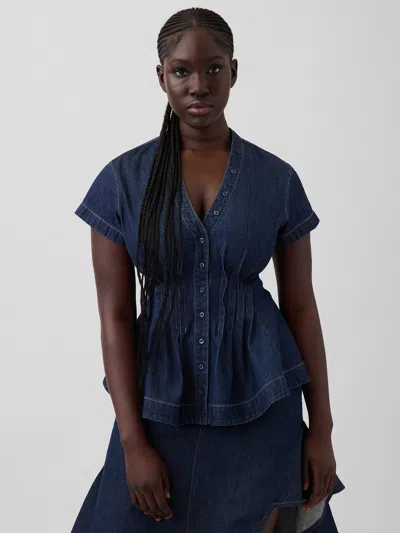 Gap × Hfr Denim Peplum Shirt By Igdalyah In Blue
