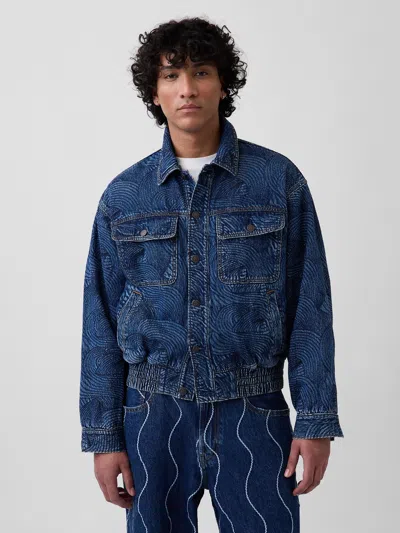 Gap × Hfr Embroidered Denim Bomber Jacket By Daveed Baptiste In Blue