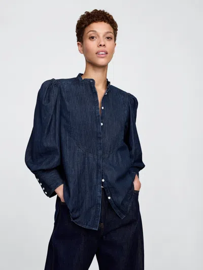 Gap × Hfr Puff-sleeve Denim Shirt By N'gai In Medium Indigo