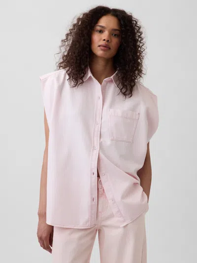 Gap × Hfr Ultrasoft Denim Wide-shoulder Shirt By Nicole Benefield Portfolio In Pink