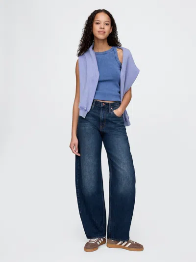 Gap High Rise Barrel Jeans In Dark Indigo