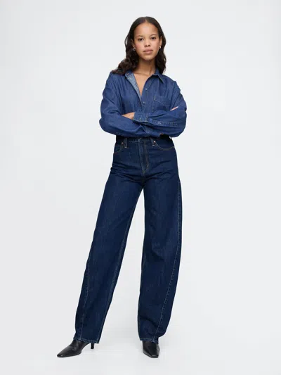 Gap High Rise Barrel Jeans In Dark Rinse