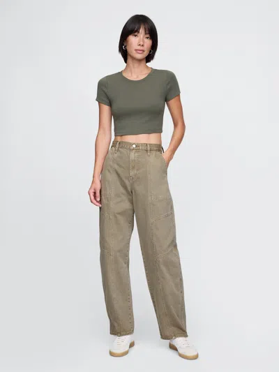 Gap High Rise Barrel Jeans In Flannel Taupe Beige