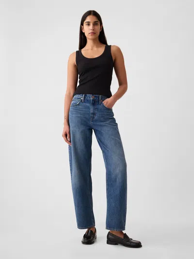 Gap High Rise Barrel Jeans In Medium Indigo