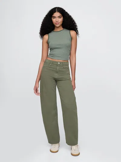Gap High Rise Barrel Jeans In Mesculen Green