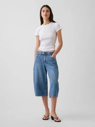 Gap High Rise Belted Barrel Culotte Jeans In Blue