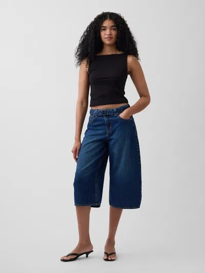 Gap High Rise Belted Culotte Barrel Jeans In Blue