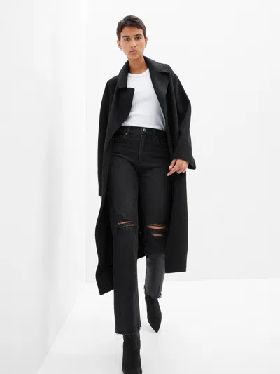 Gap High Rise Cheeky Straight Jeans With Washwell In Worn Black Destroy
