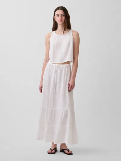 Gap High Rise Cotton Gauze Easy Tiered Maxi Skirt In White