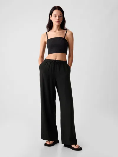 Gap High Rise Crinkle Texture Pull-on Pants In Black