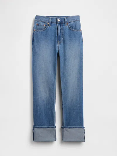Gap High Rise Cuffed '90s Slim Straight Jeans In Blue