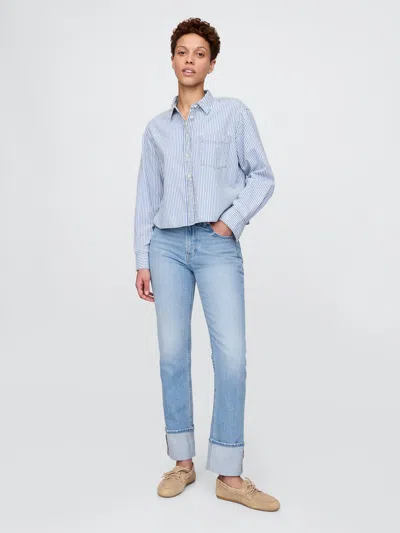 Gap High Rise Cuffed '90s Straight Jeans In Light Indigo