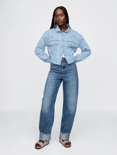 Gap High Rise Cuffed Barrel Jeans In Medium Indigo