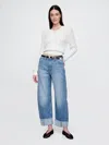 Gap High Rise Cuffed Barrel Jeans In Medium Indigo