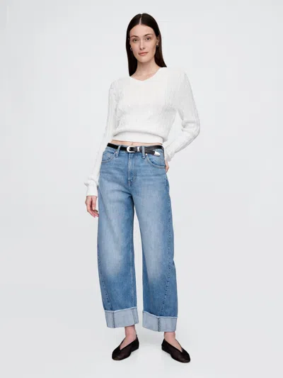 Gap High Rise Cuffed Barrel Jeans In Medium Indigo