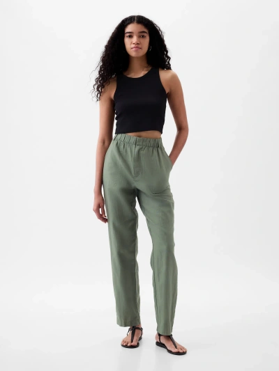 Gap High Rise Linen-cotton Pull-on Pants In Laurel Wreath Green