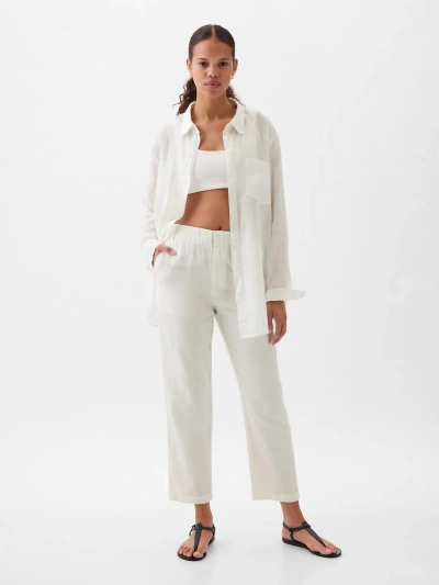 Gap High Rise Linen-cotton Pull-on Pants In Off White