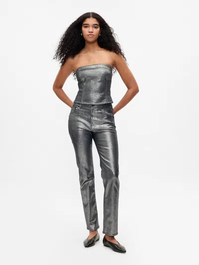 Gap High Rise Metallic '90s Straight Jeans In Silver Shine