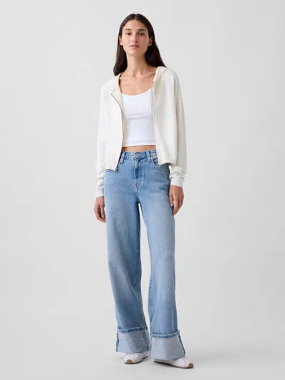 Gap High Rise Stride Cuffed Wide-leg Jeans In Light Wash Indigo