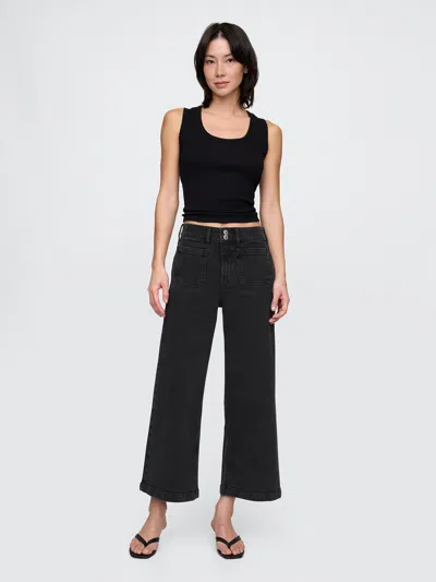 Gap High Rise Stride Wide-leg Ankle Jeans In Black Wash