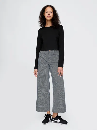 Gap High Rise Stride Wide-leg Ankle Jeans In Blue Railroad Stripe