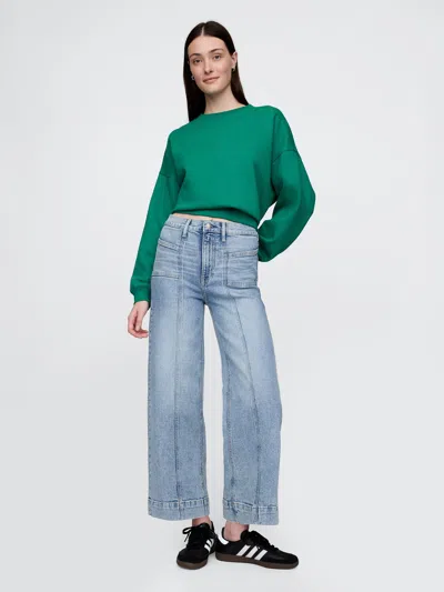 Gap High Rise Stride Wide-leg Ankle Jeans In Light Wash