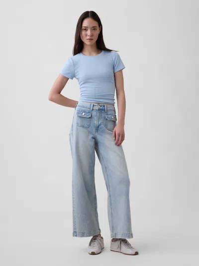 Gap High Rise Stride Wide-leg Ankle Jeans In Purple