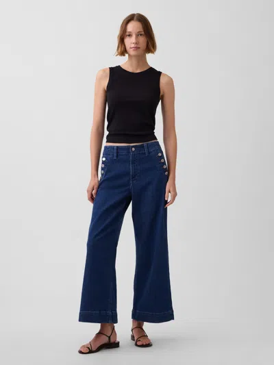 Gap High Rise Stride Wide-leg Ankle Sailor Jeans In Black