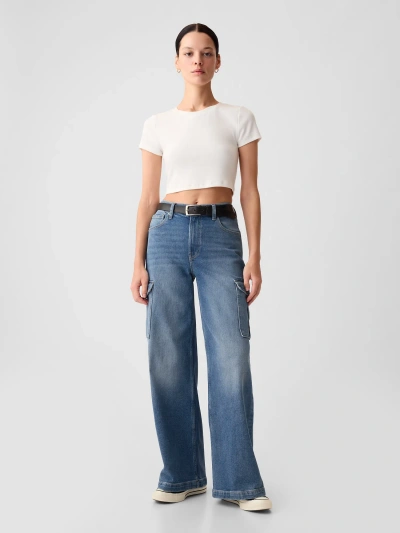 Gap High Rise Stride Wide-leg Cargo Jeans In Medium Wash