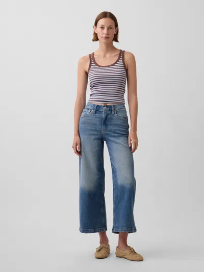 Gap High Rise Stride Wide-leg Ankle Jeans In Blue