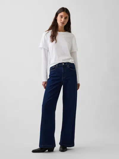 Gap High Rise Stride Wide-leg Jeans In Rinse Wash