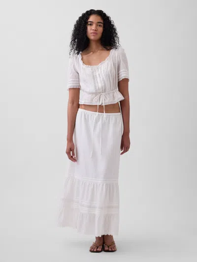 Gap High Rise Tiered Lace-trim Maxi Skirt In White
