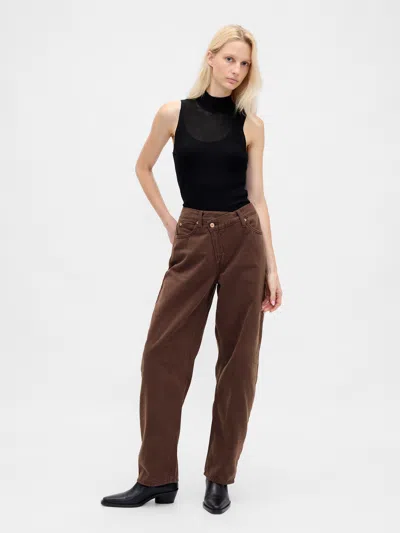 Gap High Rise Ultrasoft Crossover Barrel Jeans In Brown
