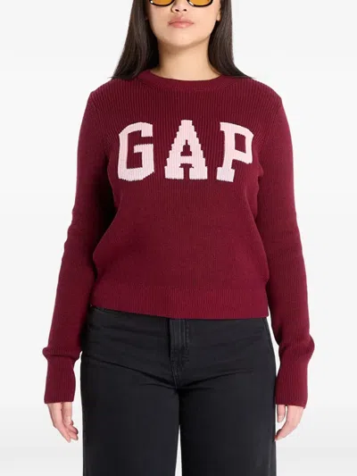 Gap Intarsia-logo Ribbed-knit Sweater In Red