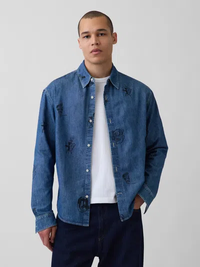 Gap Jean-michel Basquiat Printed Denim Shirt In Blue