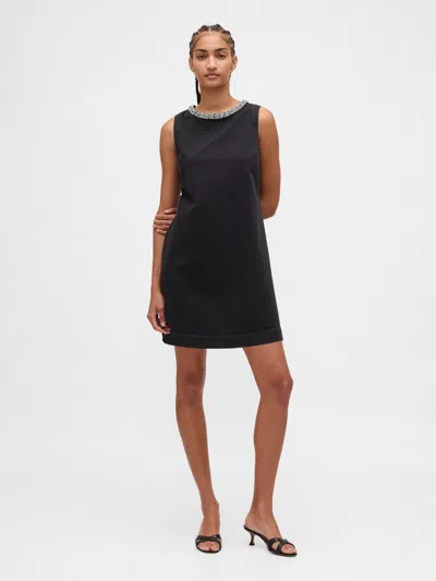 Gap Jewel-neck Mini Shift Dress In Black