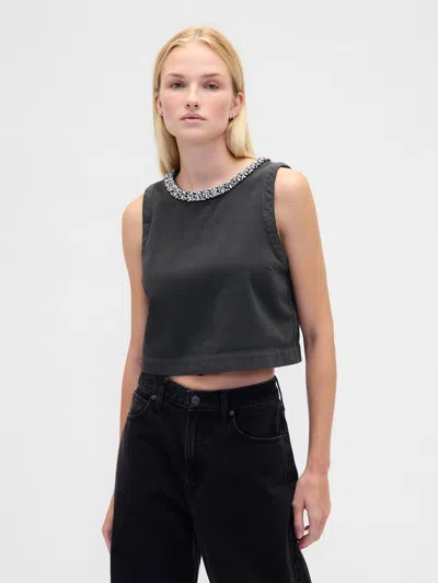 Gap Jewel-neck Shell Tank Top In Black