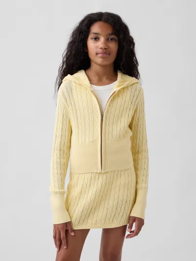 Gap Kids 100% Cotton Cable-knit Sweater Zip Hoodie In Maize Yellow
