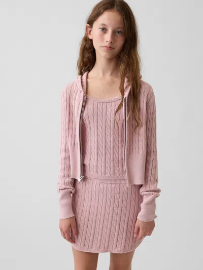 Gap Kids 100% Cotton Cable-knit Sweater Zip Hoodie In Primitive Pink