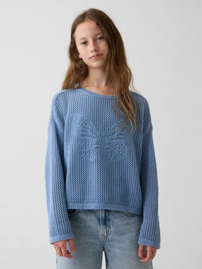 Gap Kids 100% Cotton Crochet Oversized Graphic Sweater In Blue Suede