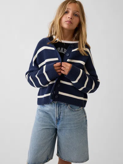 Gap Kids 100% Cotton Oversized Boxy Cardigan Sweater In Vintage Navy
