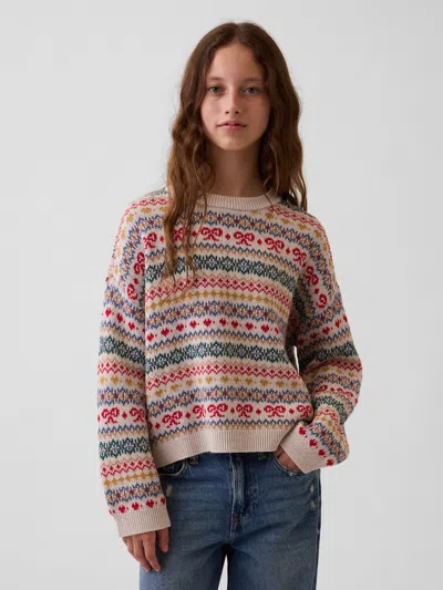 Gap Kids 100% Cotton Oversized Crew Sweater In Multi Fairisle
