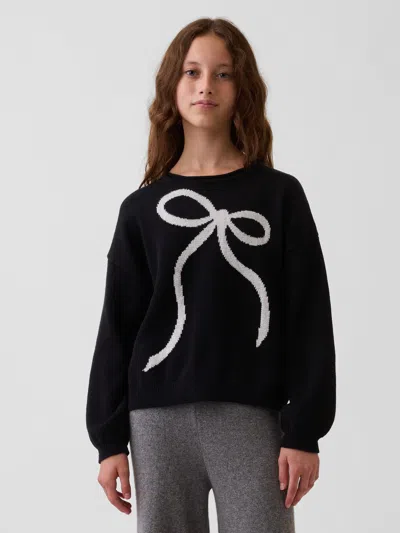 Gap Kids 100% Cotton Oversized Rollneck Sweater In Bow Black White
