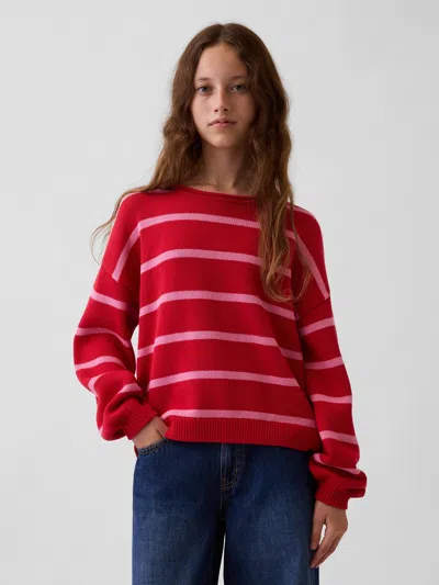 Gap Kids 100% Cotton Oversized Rollneck Sweater In Red Pink Stripe
