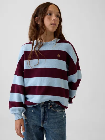 Gap Kids 100% Cotton Oversized Sweater In Burgundy Stripe